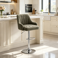 Tabouret de bar contemporain à hauteur réglable, base chromée, dossier et accoudoirs fixes, revêtement en velours, pour hôtels et restaurants commerciaux