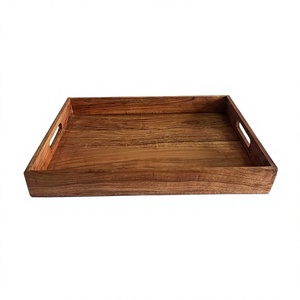 Bandeja de Servir de Madera Rústica Ecológica de Alta Demanda con Asas Hechas a Mano, Decoración Rústica, Apta para Lavavajillas y Microondas, para Cocina y Hogar - Product Image 1