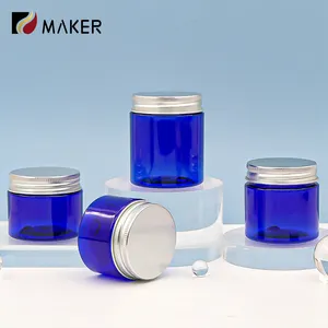 Cổ Phiếu Có Sẵn Pet Mỹ Phẩm Kem Jar 8Oz 4Oz 400Ml Màu Xanh Vòng Nhựa Jar Với Spoon Tre Bạc Vàng Nhôm Nắp Nắp