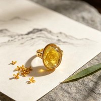 S925 Silber Bernstein Ring Handgeschnitzte Blume Retro China-Chic Ethnischer Stil Natürlicher Bernstein Offen Verstellbar