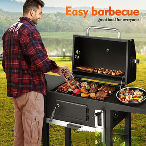 SCB-115 Barbecue Grill Rond Poêle À Charbon <span class=keywords><strong>De</strong></span> Bois Extérieur Bacon Portable 3 en 1 Barbecue Double Pont Fumeur Four Camping Pique-Nique <span class=keywords><strong>Cuisson</strong></span> - Product Image 2