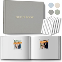 Lámina dorada con logotipo de marca Beige Tapa dura personalizada 9 ''x 7'' Libro de visitas de boda personalizado Álbum de fotos de lino Libro de inicio de sesión