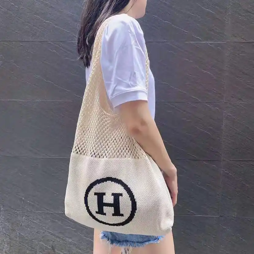 Chique Boho Gebreide Stof Tote Strandtas Voor Dames Meisjes Grote Capaciteit Esthetische Gehaakte Schoudertas Can Custom Logo