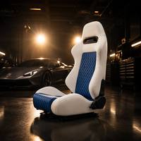 Sièges baquet de course universels en cuir PVC blanc et bleu, à points diamantés, inclinables, avec glissière, pour voiture de sport, vente en gros OEM