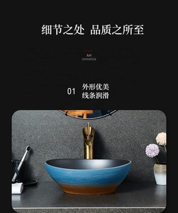 Lavabo de salle de bain en céramique ovale bleu et noir, design contemporain, écologique, à poser sur comptoir - Product Image 3