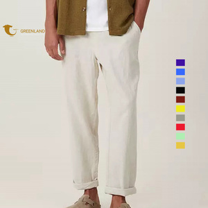 Vente en gros de pantalons décontractés de haute qualité avec logo personnalisé de la meilleure conception pour hommes de couleur unie pantalons intelligents en <span class=keywords><strong>lin</strong></span> pour hommes - Product Image 1