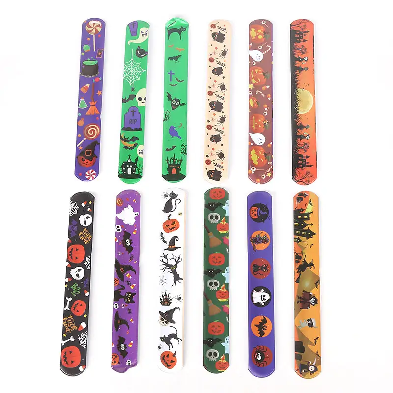 A buon mercato personalizzato sublimazione gomma tema Horror Snap Slap On Wristband Silicone divertente Halloween Slap bracciale