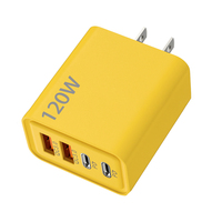 Adaptateur secteur portable 120W USB-C 4 ports à charge rapide pour téléphone portable et ordinateur portable, fonction PD 3.0, OTP, OVP, pour voyages aux États-Unis, en Europe et au Royaume-Uni