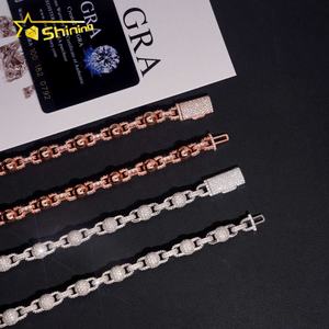 Collana con perline 925 Moissanite 8mm con catena con perline Hip Hop, - Product Image 3