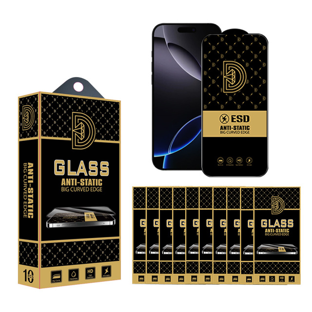 Golden Diamond Anti Static ESD 0.4MM Full Cover ESD Tempered Glass for iPhone 16 16 Pro 16 17 Pro Max 15 Plus Screen Protector