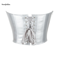 Corset Femme Top Y2K Métallique Brillant Dos Ouvert Désossé Bustier Esthétique Cuir Bodyshaper Crop Tops Argent