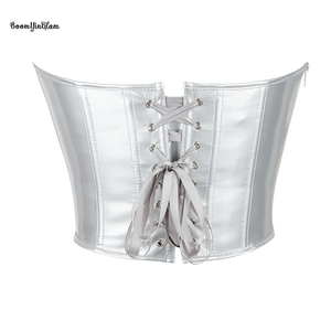 Women's Corset <strong>Top</strong> Y2K Metallic Shiny Open Back Boned Bustier Aesthetic Leather Bodyshaper <strong>Crop</strong> <strong>Tops</strong> <strong>Silver</strong> - Product Image 6
