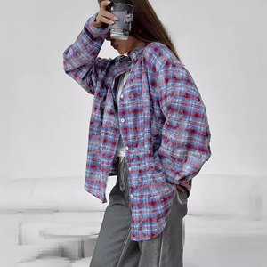 <span class=keywords><strong>Camicia</strong></span> da <span class=keywords><strong>Donna</strong></span> Vintage Retrò <span class=keywords><strong>a</strong></span> <span class=keywords><strong>Quadri</strong></span> <span class=keywords><strong>a</strong></span> Maniche Lunghe con Decorazione <span class=keywords><strong>a</strong></span> Bottone Stile Cappotto Casual Largo Primaverile - Product Image 3