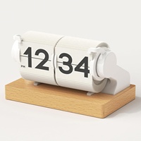 Horloge à affichage rotatif rechargeable automatiquement, minuteur/alarme/calendrier, design rétro vintage, chargement USB-C, objet d'intérieur pour la maison et le bureau # HY-D002-B