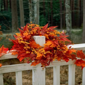 Handmade trang trại Mùa Thu/Mùa Thu hoạch Mùa Hoa nhân tạo vòng hoa với <span class=keywords><strong>Maple</strong></span> <span class=keywords><strong>Leaf</strong></span> trang trí vòng hoa - Product Image 3