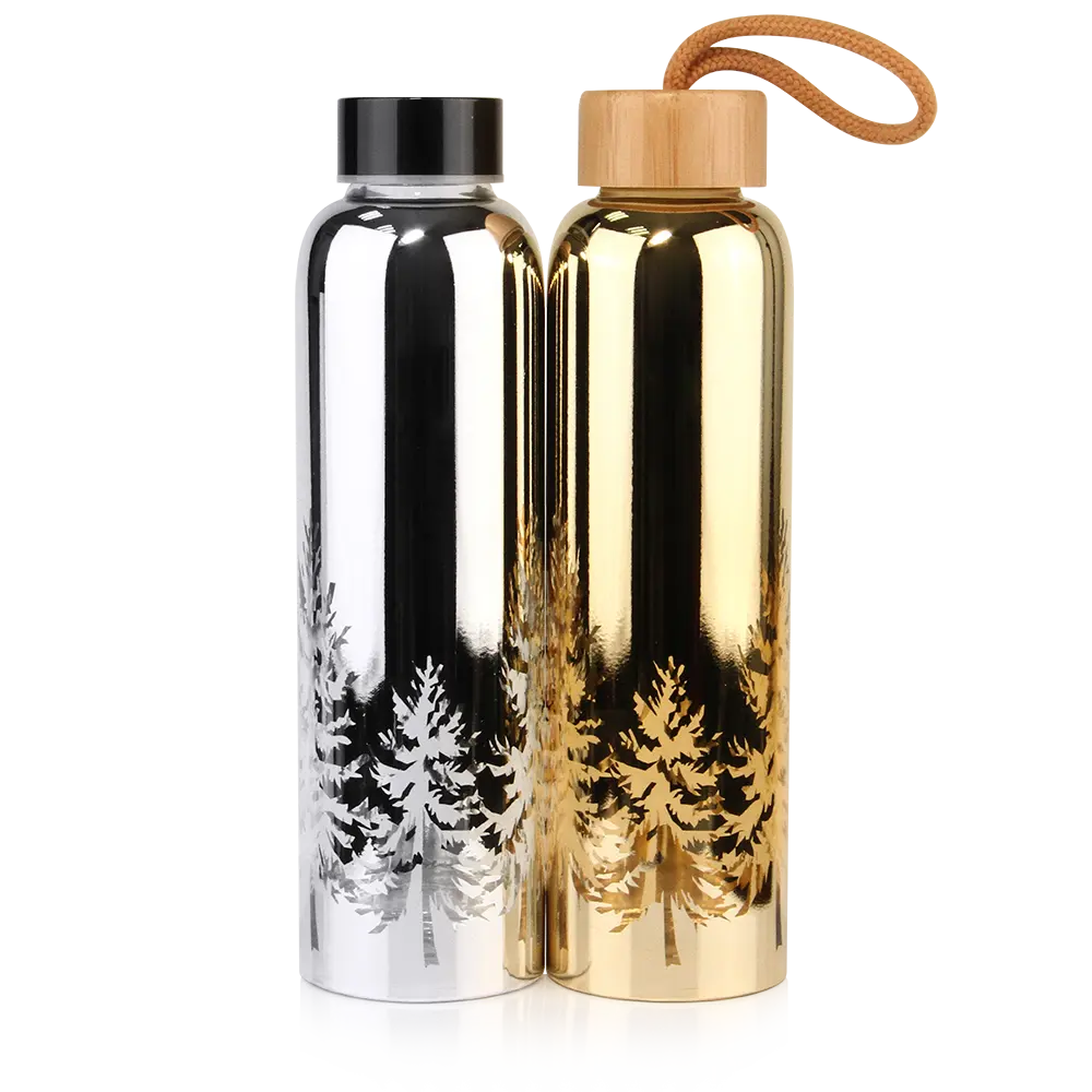 2022 New Design Eco Friendly Glass Water Bottle with Silicon Sleeve and Bamboo Lid 550ml Gift Unisex Double Wall Glass Bottle