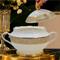 Service de table 98 pièces en porcelaine fine opale, assiettes de luxe dorées, style arabe et turc