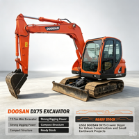 En stock, excavatrice sur chenilles DOOSAN DX75 d'occasion, 7,5 tonnes, excavatrice hydraulique pour projets de construction urbaine et agricole