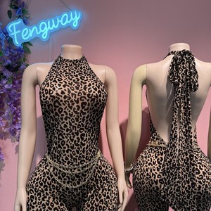 <span class=keywords><strong>Tuta</strong></span> intera sexy da <span class=keywords><strong>donna</strong></span> senza schienale con stampa leopardata, senza maniche, per l'estate 2026, <span class=keywords><strong>tuta</strong></span> attillata da club, di tendenza - Product Image 4