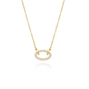 Collier élégant et tendance en acier inoxydable plaqué or 18 carats avec chaîne à maillons et fermoir en forme de nez de cochon, serti de zircons géométriques, pour femme, idéal pour les soirées. - Product Image 3