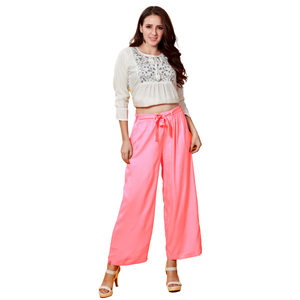 Pantalon palazzo confortable pour femmes, uni, avec ceinture, longueur totale, coton doux, coupe ample, bas confortables pour tous les jours, bureau - Product Image 5