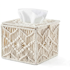 Boîte à mouchoirs en macramé bohème écologique, porte-mouchoirs carré en coton, décoration de la maison pour le salon - Product Image 1