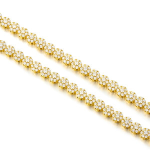 Pulsera de Cadena con Racimo de Flores de Diamantes Chapada en Oro Amarillo, Engaste Pavé, Corte Brillante Redondo, Estilo Clásico, Joyería Unisex Iced Out - Product Image 1