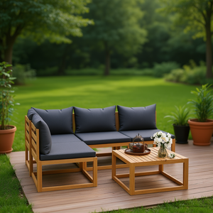 Ensemble de salon de jardin en bois d'acacia gris foncé 4 places, design contemporain pour l'extérieur - Product Image 2