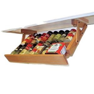 Étagère à épices en bambou à 3 niveaux, murale, grande capacité, organisateur de rangement de cuisine, type tiroir, porte-épices en bois - Product Image 1