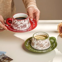 Ensemble tasse et soucoupe à café de style américain rétro - Haute couture - Instagram-worthy - Pour les couples et le goûter des dames