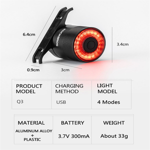 Q3 Advertencia de conducción nocturna Lámpara de freno de detección inteligente Usb Recargable Impermeable Batería segura Bicicleta Luces delanteras de bicicleta Led - Product Image 4