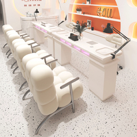 Mobilier de salon de beauté moderne Offre Spéciale Table de manucure double simple Table à ongles en bois avec lampe à ongles