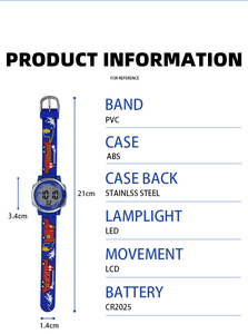 Montre numérique de sport LED pour enfants avec alarme résistante à l'eau et chronomètre de conception de dessin animé - Product Image 4