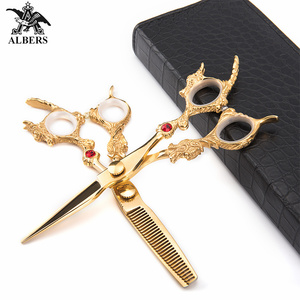 Ciseaux de coiffure professionnels ALBERS VG10 en acier, 6 pouces, dorés, pointe de lame tranchante, 62-63 HRC, pour droitiers, salon de coiffure - Product Image 1