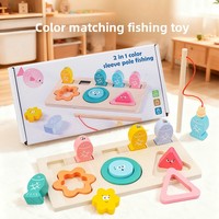 5 in 1 Papan Permainan Memancing Kayu Multifungsi Bentuk Geometris Susun & Padukan Mainan Edukasi Sensorik Montessori untuk Balita