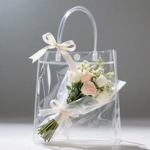 Hot Sell Custom <span class=keywords><strong>Pvc</strong></span> plástico transparente acrílico casamento presente embalagem sacolas para acetato flores buquê com fita - Product Image 3