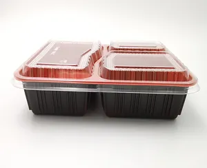 3格PP塑料微波食品容器快餐外卖便当盒午餐沙拉面包寿司蛋糕糖包装