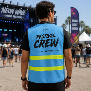 Gilet de sécurité réfléchissant haute visibilité personnalisé pour le personnel et les bénévoles des festivals de musique en plein air, avec logo - Product Image 2