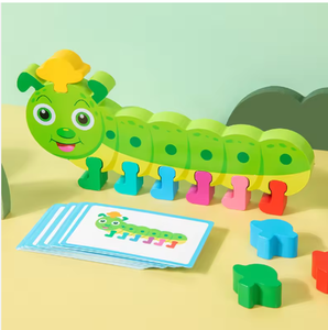Juego de Madera para Niños, Aprendizaje Temprano, Desarrollo Infantil, Gusano de Dibujos Animados, Reconocimiento de Colores, Juego de Emparejar - Product Image 4