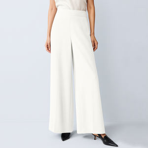 제조업체 OEM 맞춤 빈티지 하이웨이스트 정장 바지 여성용 인비저블 지퍼 캐주얼 와이드 레그 팬츠 - Product Image 4