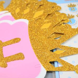 Decorazioni per Baby Shower e <span class=keywords><strong>Compleanno</strong></span> Bambini, <span class=keywords><strong>Striscione</strong></span> con Scritta 'Buon <span class=keywords><strong>Compleanno</strong></span>' Blu e Rosa, Corona, Banner di Carta - Product Image 6