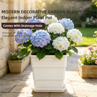 Pots à fleurs carrés en PP légers et durables avec trou de drainage, utilisation intérieure/extérieure, design moderne minimaliste, plantation de plantes d'extérieur