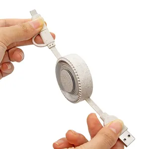 Portable 5 in 1 Retractable Cables High-quality Wheat Straw Mobile Phones Charger for Iphones