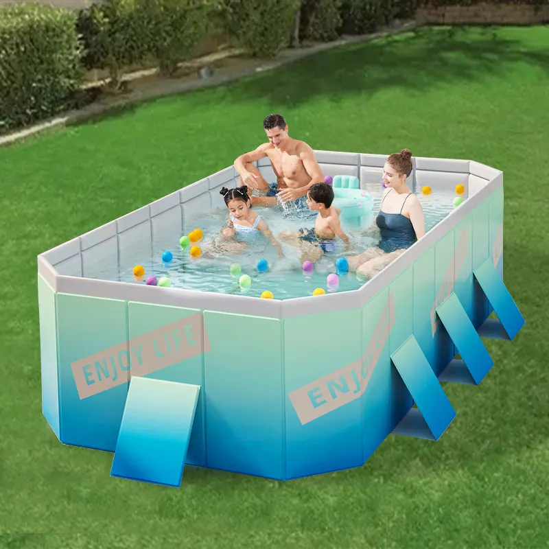 Özelleştirilebilir boyutu katlanabilir yüzme havuzu çocuklar için aile dikdörtgen zemin üstü havuzu taşınabilir kürek havuzu