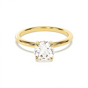 Anillo de Diamante Cultivado en Laboratorio, Talla 7, Anillo de Compromiso, Oro Amarillo, 1 Quilate, Oro Real de 14k, Corte Redondo, Anillo de Bodas, Certificado GIA, para Mujer - Product Image 1