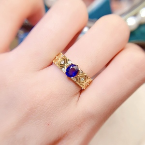 Anello di Lusso in <span class=keywords><strong>Argento</strong></span> Sterling 925 Placcato <span class=keywords><strong>Oro</strong></span> con Tanzanite <span class=keywords><strong>e</strong></span> Zaffiro Naturali, Regalo di Nozze per Donne - Product Image 6