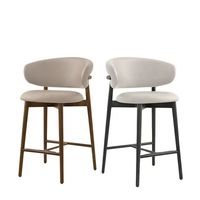 Meubles de bar nordiques, tabourets de bar modernes avec structure en bois massif, tabourets de bar avec tissu en lin blanc, chaise avec dossier incurvé pour la cuisine