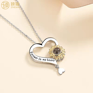 ZHENXI 2023 vendita calda personalizzata fatta a mano 925 argento 100 lingue ti amo cuore fiore Design collana amante ragazze donne regalo - Product Image 3