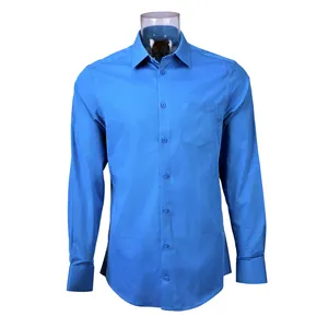 Camisa de esmoquin de negocios de sarga sólida para hombre, camisa de manga larga DP sin Iron, 100% de algodón, RTS