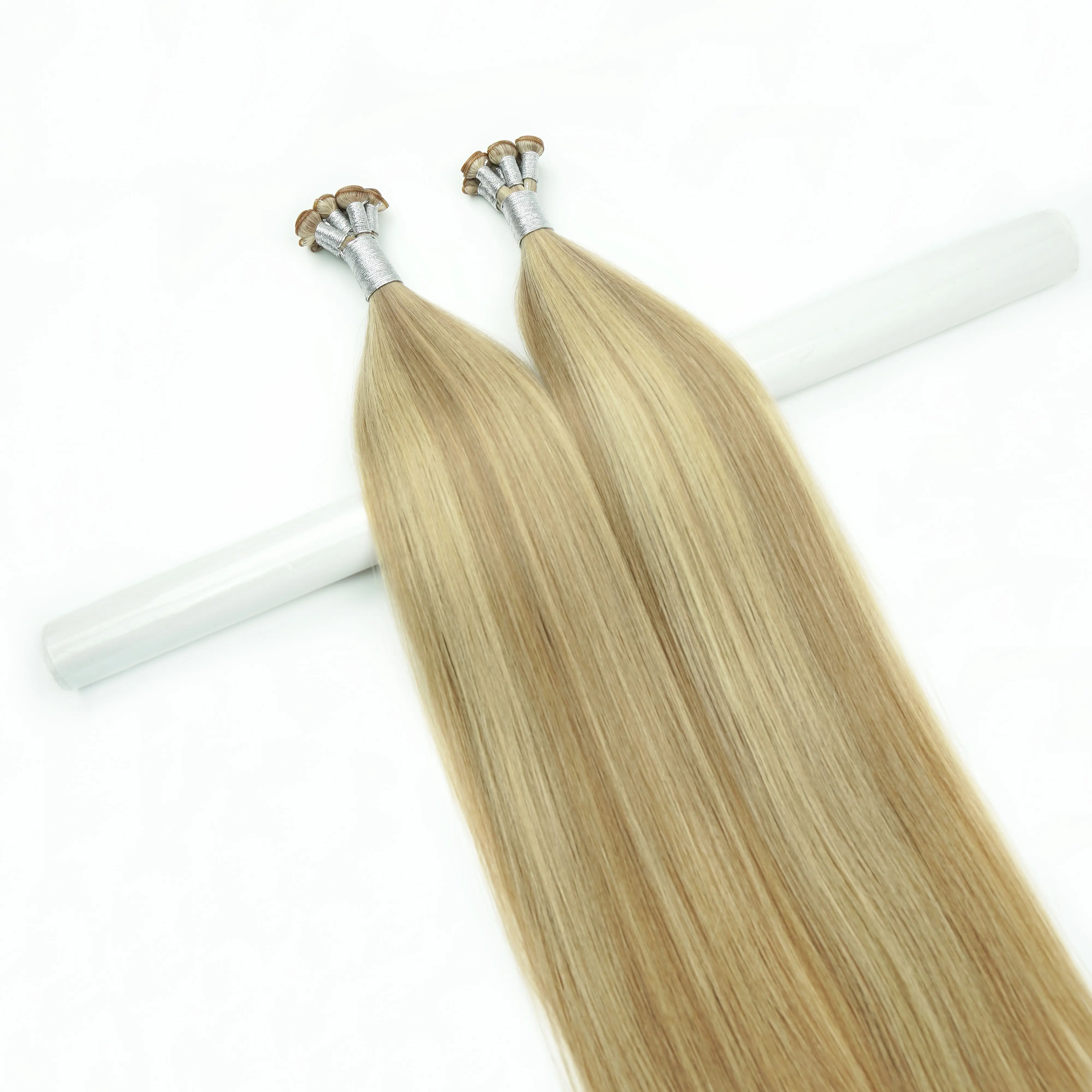2024 High Quality Double Wave Natural British Gold Brown Light 100cm Human Skin 100g Genius Weft Knitted Hair